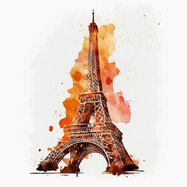 realistic eiffel tower watercolour style clipart with white backgroun d