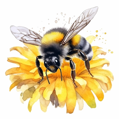 watercolor bumble bee on a flower clipart
