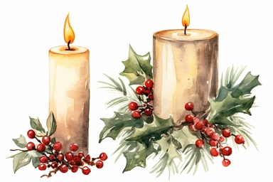 christmas candle decor, watercolor clipart