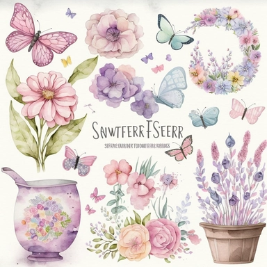 Spring Fever Watercolor Collection: This clipart set features a variety of springtime illustrations, rendered in a soft and feminine watercolor style. The set includes images of flowers in bloom, butterflies flying, and people enjoying the warm weather. The colors are light and pastel, with a focus on pinks, blues, and purples. These clipart illustrations would be perfect for adding a touch of springtime beauty to any project, whether it's a blog post, a social media campaign, or a printable des