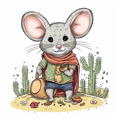 Happy Picnic Mouse Sublimation, Clipart, desert cartoon t-shirt graphic, vector, contour, isolated on a white background