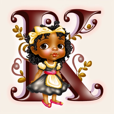 cute clipart for childrens book letter K happy disney black princess crown theme
