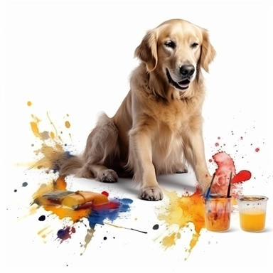 create clipart featuring ultra realistic and playful dog, oil paint on white background engaged in various activities, such as playing, sleeping, eating, jumping