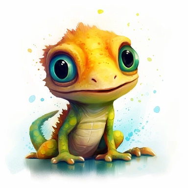 a watercolor painting of very cute baby Gecko, clipart pixar style
