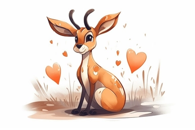 Cute Pronghorn antelope in valentine Day clipart, cartoon, white background,