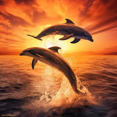 Clipart,A pair of dolphins jumping over a sunset, hyperrealistic, hyper high definition