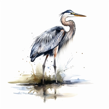 Great Blue Heron, water color style, clipart, white background