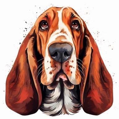 clipart of a happy basset hound, americana style, portrait, white background, vector style