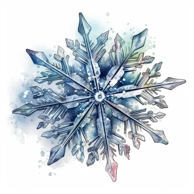 HIGHLY DETAILED HIGHLY INTRACATE WATERCOLOR CLIPART ILLUSTRATION OF A SINGLE BEAUTIFUL SNOWFLAKE DO NOT MAKE A SATURATED IMAGE