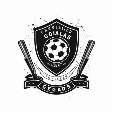 create a logo for a futsal team called goal diggers that includes a shovel and a football, shield shape with banner. flat style, clip art, simple logo design. black and white