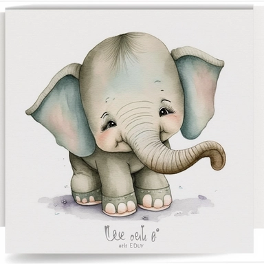 adorable happy crawling baby elephant in etsy's handpainted cute animal clipart style hand painted watercolor pencil drawing, handmade painting, strong watercolor texture, 3d shading children's storybook genre illustration, unrealistic, , white background