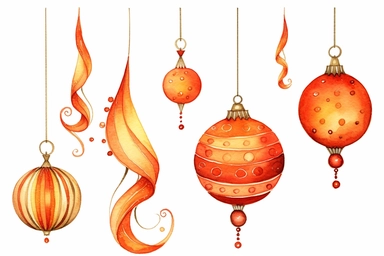 christmas decorations, red and gold, for christmas, png clip art designs, christmas clip art free, in the style of emotive watercolors, light orange and yellow, textured illustrations, ornamentation, commission for, light crimson and white, whimsical ink