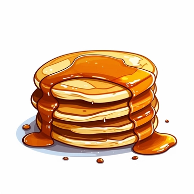 2D animation asset, illustration of a stack of pancakes with syrup drizzled over it clipart icon, simple colors, plain white background, glossy,