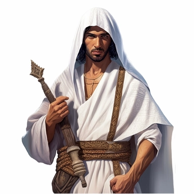 arab man in mayan cosplay d&d male character, paint art style, clipart, white background, superrealistic, one of a kind