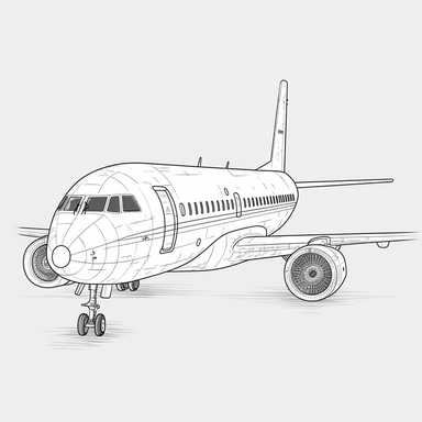 coloring page for kids of airplane, white neutral background, clean line art, low details , 1,5px thick black lines, simple clipart. simple
