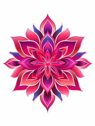 clipart, decorative flower, one per page, flat color clipart, bright hot pink primary colors, isolated on white background,