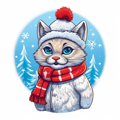 Presenting a cartoon Canada lynx in a winter wonderland. The design should capture the Canadian patriotism with a touch of humor. The lynx can be portrayed wearing a cozy toque and scarf, surrounded by snowy trees. The artwork should be vibrant, detailed, and suitable for a sticker.r, that can be used as a sticker, colorful, highly detailed, white background, style of pixar clipart, white background,--no cut off edges