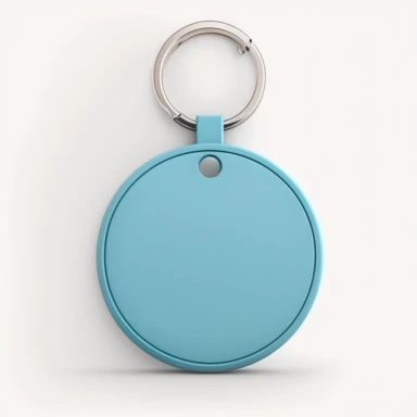 empty blue keychain circle form, mockup 3D render, white background, professional clipart mock up design, no watermarks