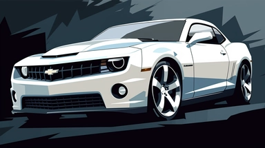 A clipart cartoonish vector, duotone wallpaper sticker poster, of a zl1 camaro car, white
