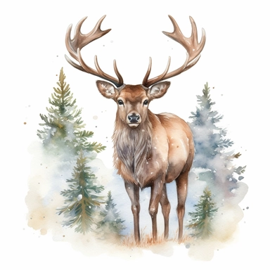 Watercolor Cute Christmas elk, Clipart hd, isolated on white background