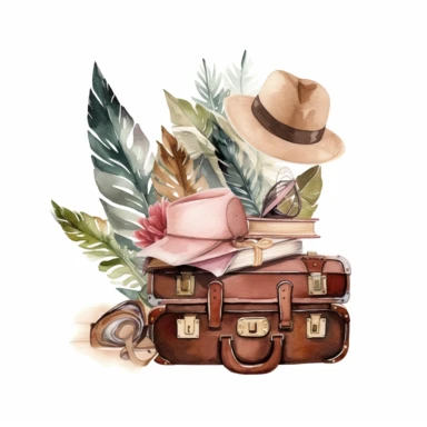 Traveling brush and design watercolor logo, clipart, white background