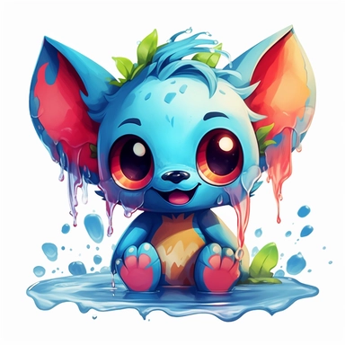 Stitch, Chibi and Kawaii Style, clipart, colorful splash, splash background