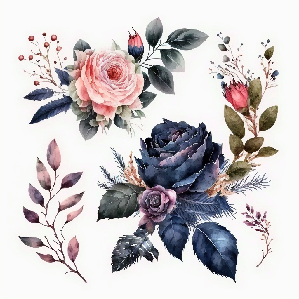 navy floral cliparts