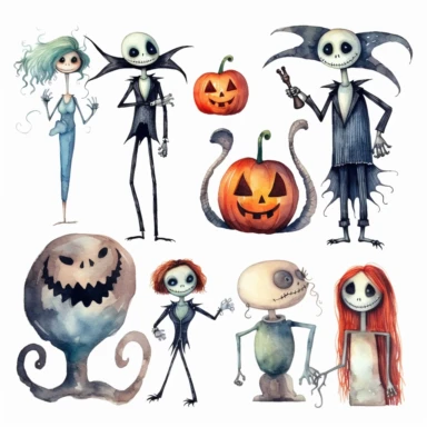 watercolor nightmare before christmas characters clipart