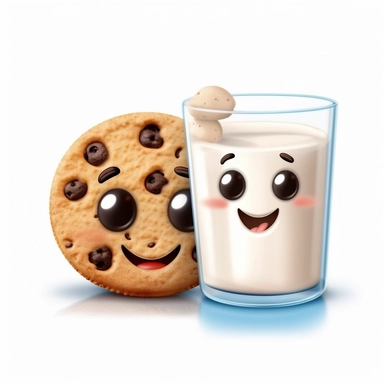 cookie and glass of milk clipart with cute faces and white background