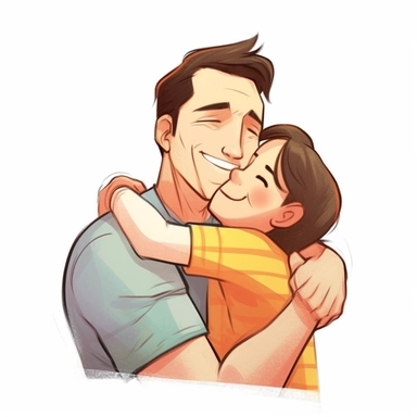 Father's Day Hug: Illustrate a heartwarming clip art image of a dad receiving a tight hug from his child or children. This clip art can represent the love, gratitude, and affection that children have for their fathers on Father's Day.