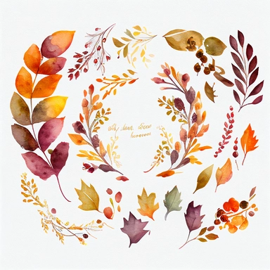 Watercolor Autumn Leaves Berries Clipart Fall Foliage Clip Art Orange Yellow Burgundy Wreath Frame Digital,--v4