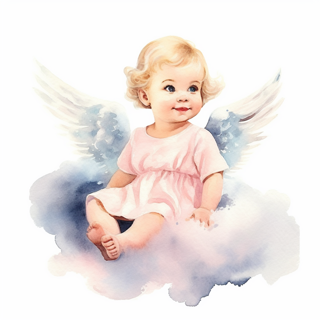 delightful watercolor image, full body cute newborn baby angel girl on ...