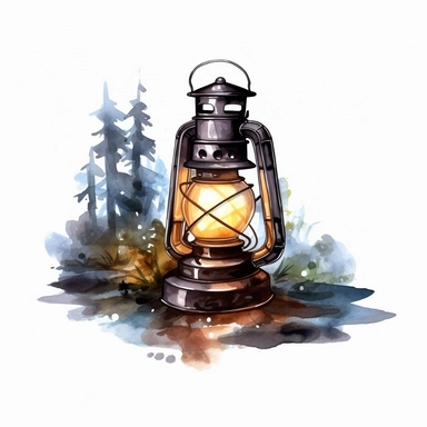 watercolor, Flashlight for camping png Full body realistic cartoon in 32K UHD cute. 15 cm thick outline. Black color. There was no shadow on the ground. 8k with realistic watercolors and detailed illustrations. PNG clipart, transparent white background