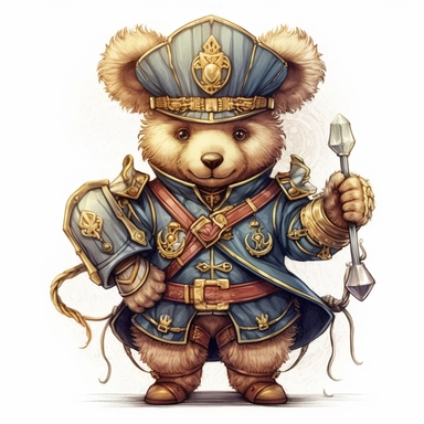 Adorable cute fantasy Teddy bear dressed like a Carabinier, nursery art, clipart image, lineart image, white background, very detailed, 8k