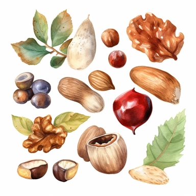 Watercolor Nuts Clipart