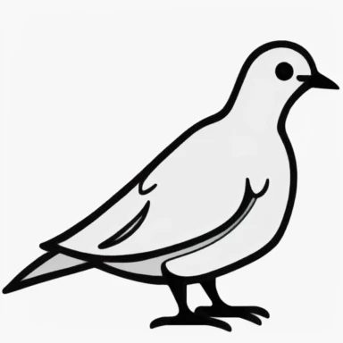 Simple outline of a Pigeon, kids cartoon, minimalist, black on white, lineart, 2d flat file, silhouette, clipart, uninterrupted outline as in an svg, perfect outline corners, make it an outline svg and fill color white, exact outline, the line should not be thickened, the line should not be thicker or thinner, the outline of the line should be thin, maximum 1 millimetre.