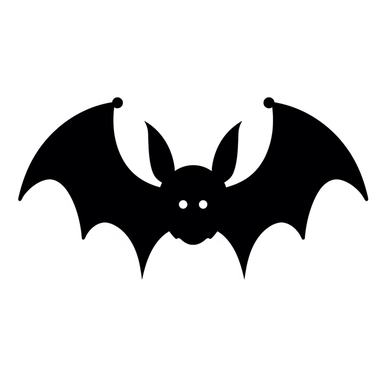 cartoon bat,black and white silhouette icon, clipart style, white background, thick lines, vector, simple design, flat colour, solid colour, halloweencore