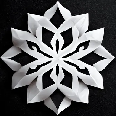 white paper snowflake, snowflake made of white paper, black background, no shadow, realistic, clipart