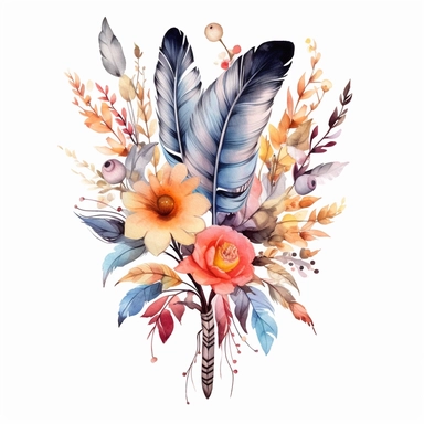 Craft an auto sticker that celebrates the free-spirited nature of boho flowers and feathers. Let the watercolor floral clipart bouquets intertwine with the whimsical feathers, capturing the essence of bohemian beauty. Allow this design to radiate a sense of joy, creativity, and connection with nature.