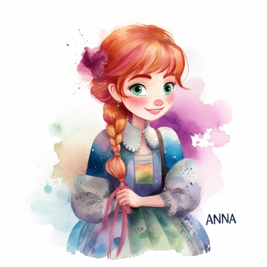 watercolor clipart, Anna from Frozen, high detail, single design, 8k