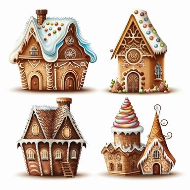 illustration clipart set the most delicious gingerbread candy houses hd realistic white background and white margins