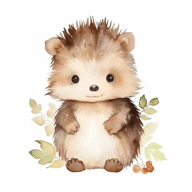 Woodland baby hedgehog watercolor clipart, white background