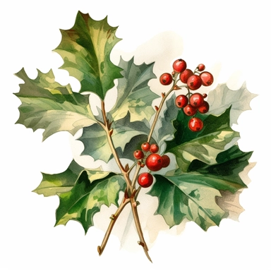 clipart Victorian christmas holly and mistletoe water colour illustration white background