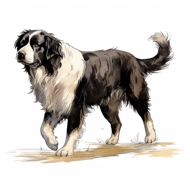 Landseer, Walking, cartoon, Clipart, white background, no text, no caption