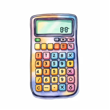 a Calculator for classroom ,watercolor clipart, Cute kawaii , single object, illustration by katie daisy style,png transparent,white background for removing background - - no text shadow font watermark