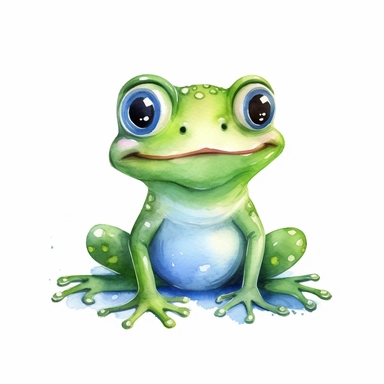 Watercolor happy baby Frog cartoon style clipart, simple style