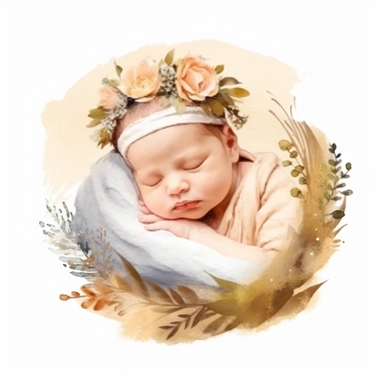 cute watercolor newborn boho sleeping baby, isolated white background, babyshower clipart, 8k, bright beige boho colors