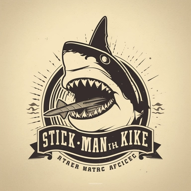 logo for shark attack, simple design, clipart, ar-15, border wall, bricks of sugar, ski mask, flea market, 1980s vibe, minimalistic design, urban brand recognition, famous, high end marketing, 2 color vector image, simple yet stylish, positive impact, in the style of a tee-shirt logo