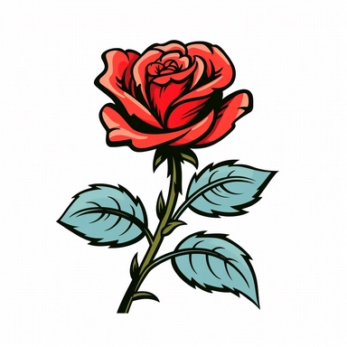 Clipart of a one cartoon Rose in a minimalist style, on a white background,