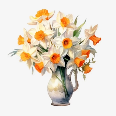 Watercolor, narcissus, clipart, vase, bouqet